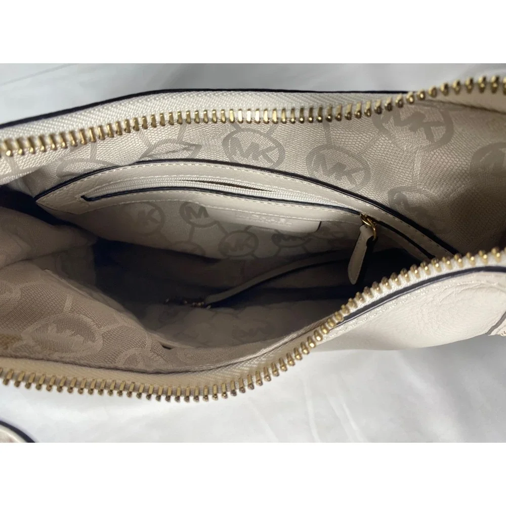 Michael Kors Hobo Bag Womens Small Cream‎ Pebbled Leather Braided Shoulder Bag